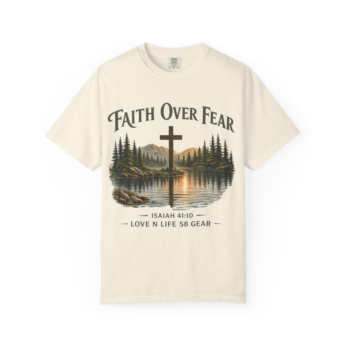Faith Over Fear Short Sleeve Tee — Isaiah 41:10 Christian Cross Tee