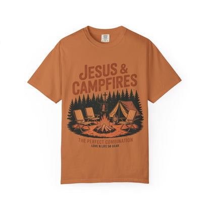 Jesus & Campfires Short Sleeve Christian Camping Tee