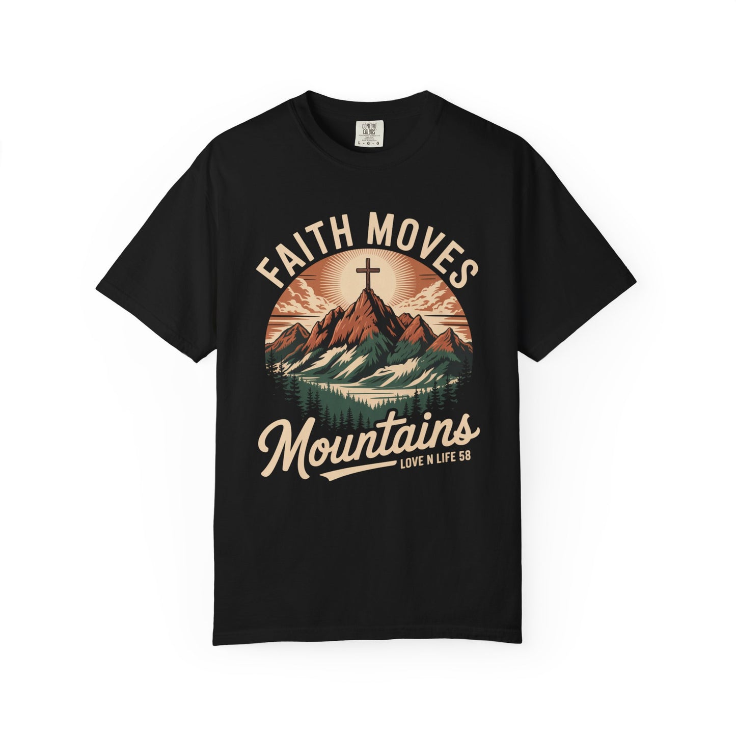 Faith Moves Mountains Short Sleeve Tee — Christian Mountain Graphic Tee
