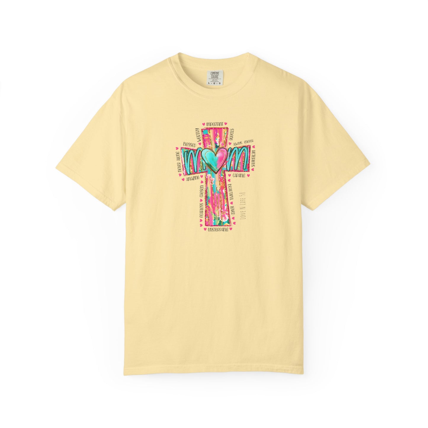 Colorful ‘Mom’ Christian Cross Tee - Color Comforts