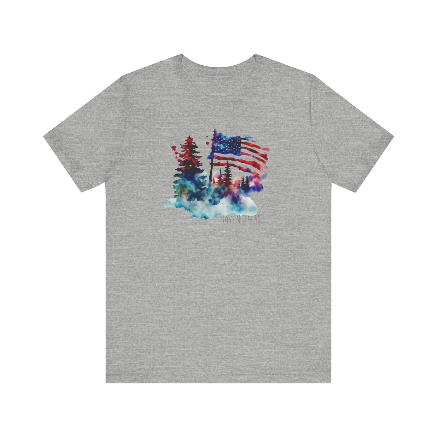 American Flag Patriotic Watercolor Tee - Love in Life - Bella Canvas 3001 -Made in U.S.A.