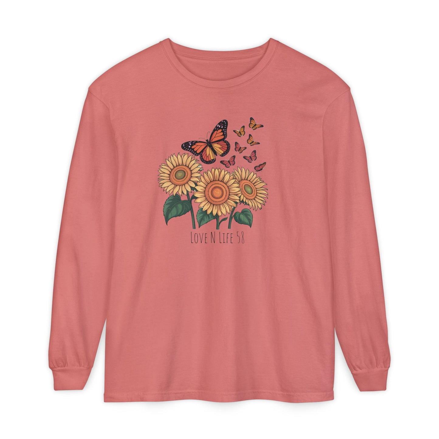 Butterflies and Sunflowers Long Sleeve Tee - Comfort Colors