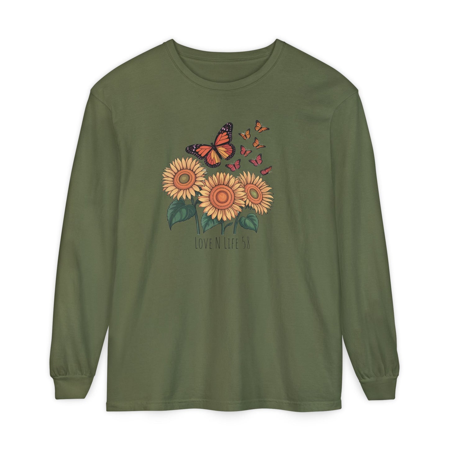 Butterflies and Sunflowers Long Sleeve Tee - Comfort Colors