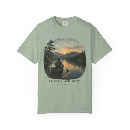 Be Still and Know Short Sleeve Unisex Meditative Canoe Nature Tee