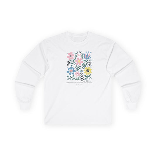 Floral Inspiration Long Sleeve Tee - Unisex Cotton Shirt Made in U.S.A.