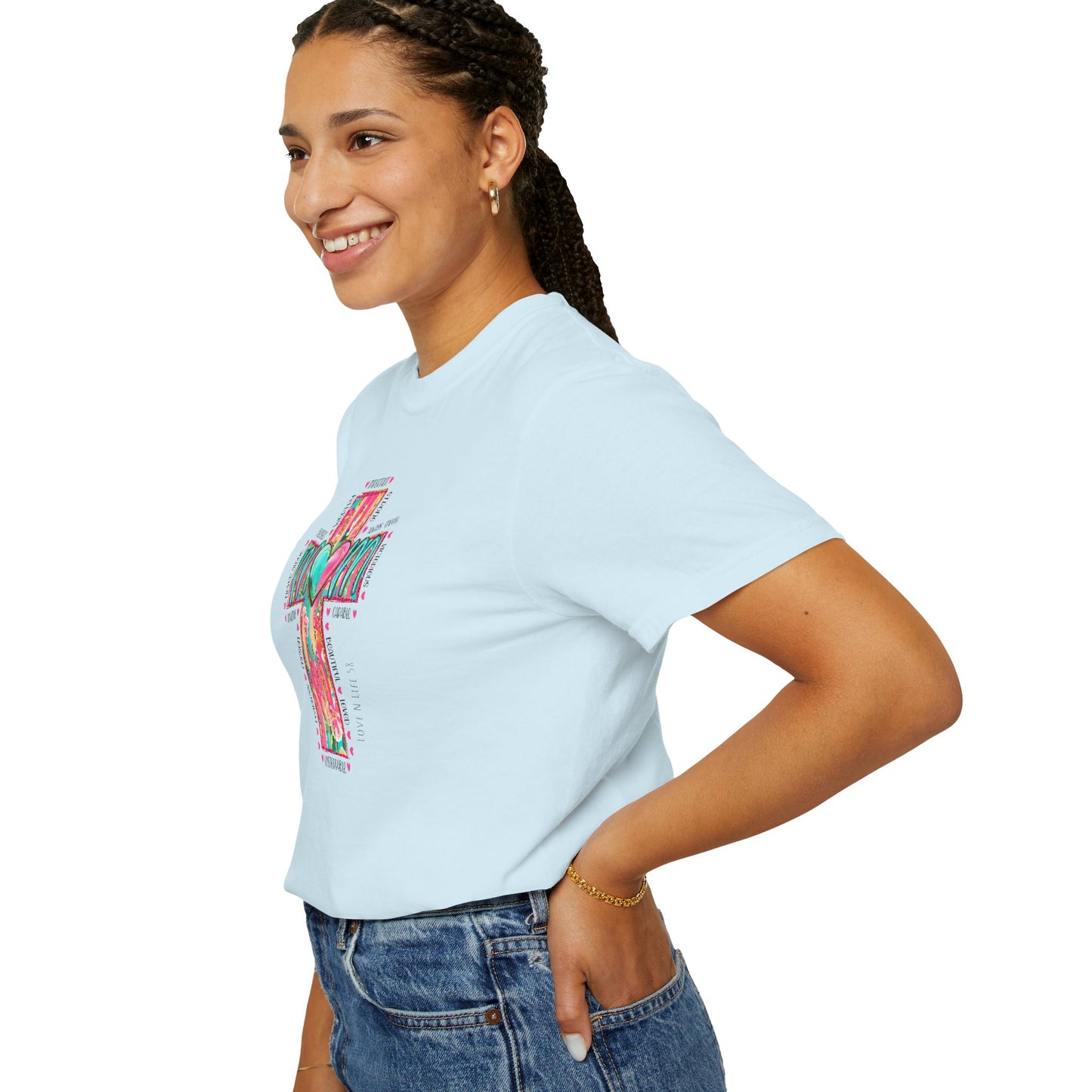 Colorful ‘Mom’ Christian Cross Tee - Color Comforts