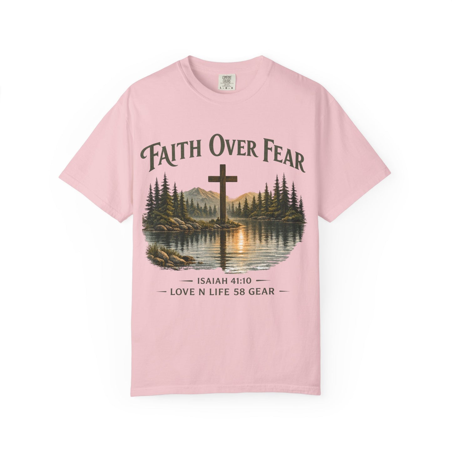 Faith Over Fear Short Sleeve Tee — Isaiah 41:10 Christian Cross Tee
