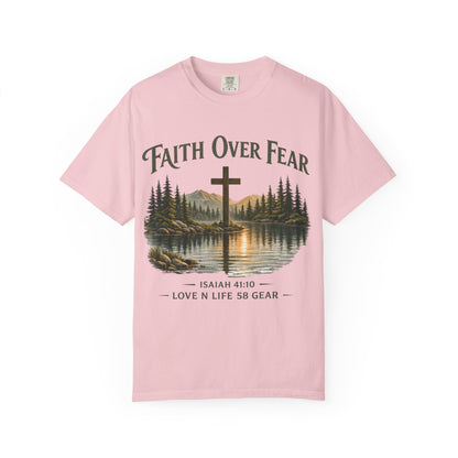 Faith Over Fear Short Sleeve Tee — Isaiah 41:10 Christian Cross Tee