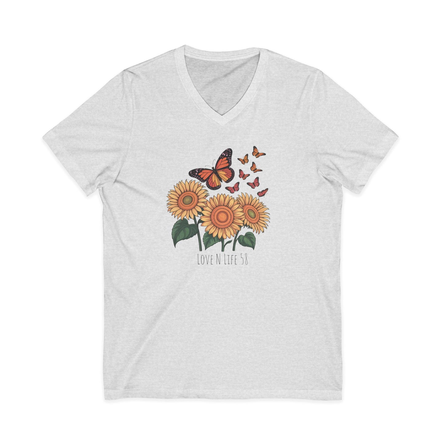Sunflowers and Butterflies  - V Neck Tee
