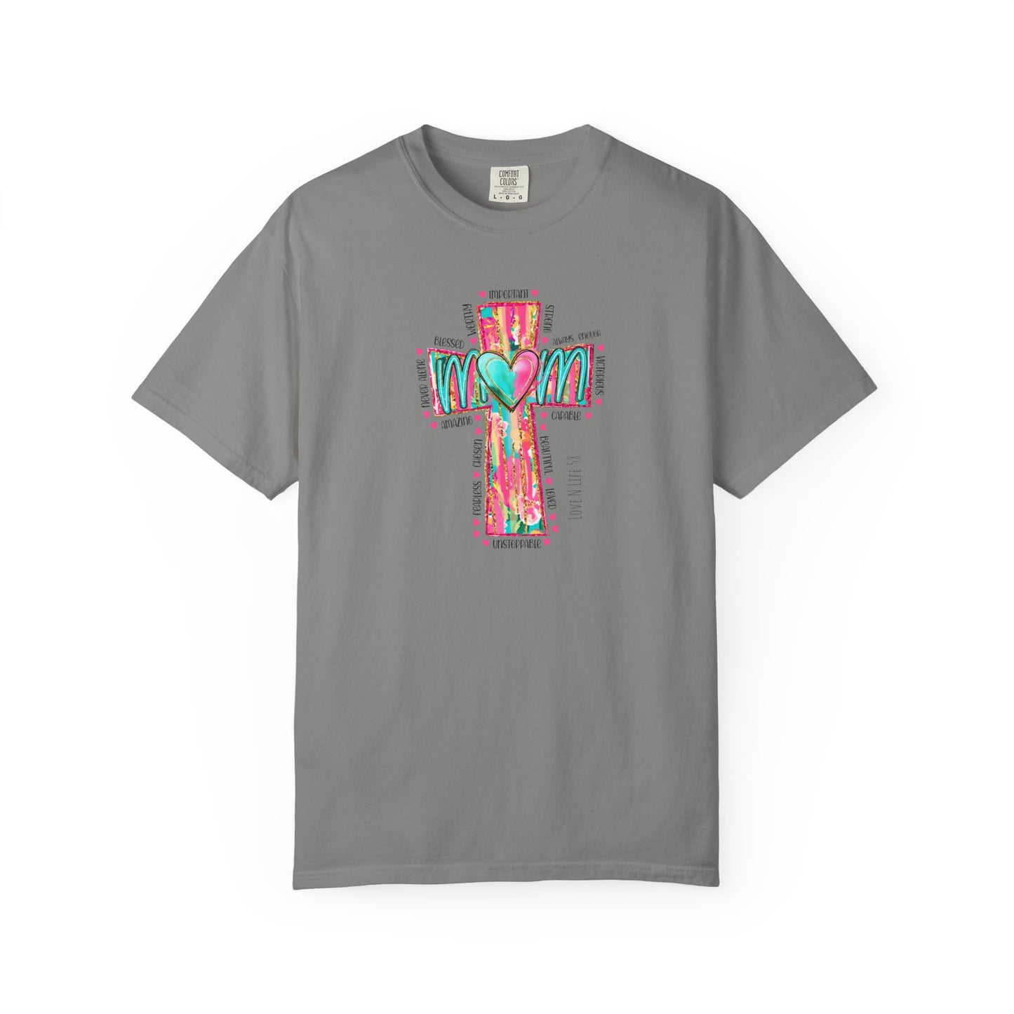 Colorful ‘Mom’ Christian Cross Tee