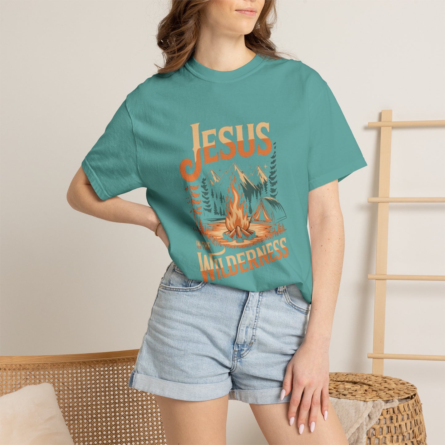 Jesus in the Wilderness Short Sleeve Tee — Faith Camping Graphic Tee