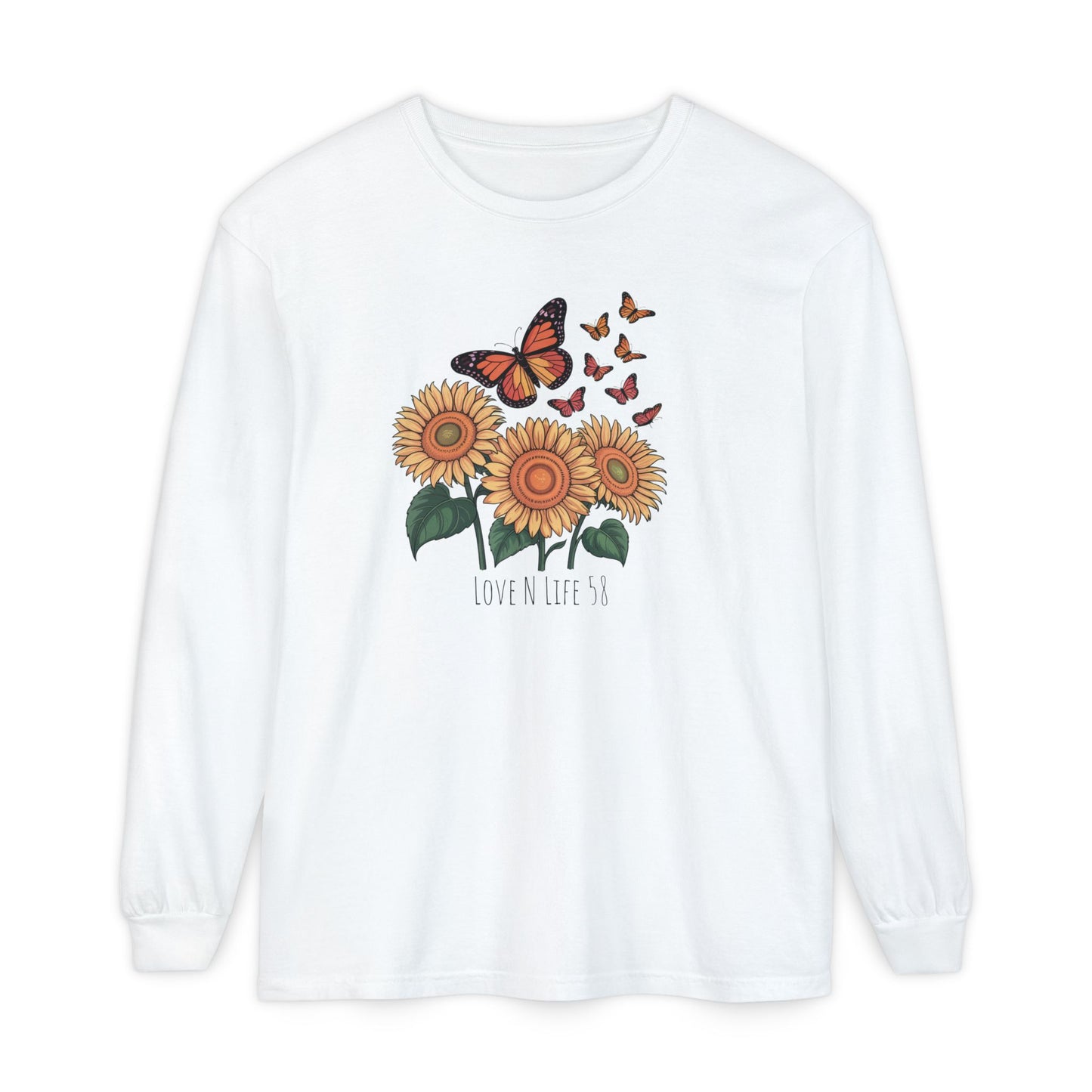 Butterflies and Sunflowers Long Sleeve Tee - Comfort Colors