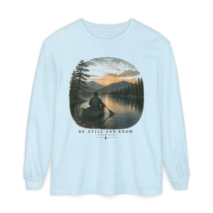 Be Still and Know Long Sleeve Unisex Meditative Canoe Tee