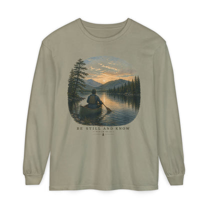 Be Still and Know Long Sleeve Unisex Meditative Canoe Tee