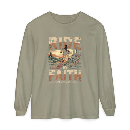 Ride by Faith Long Sleeve Unisex Christian Horseback Inspirational Tee