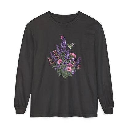 Floral Hummingbird Long Sleeve Comfort Colors Tee