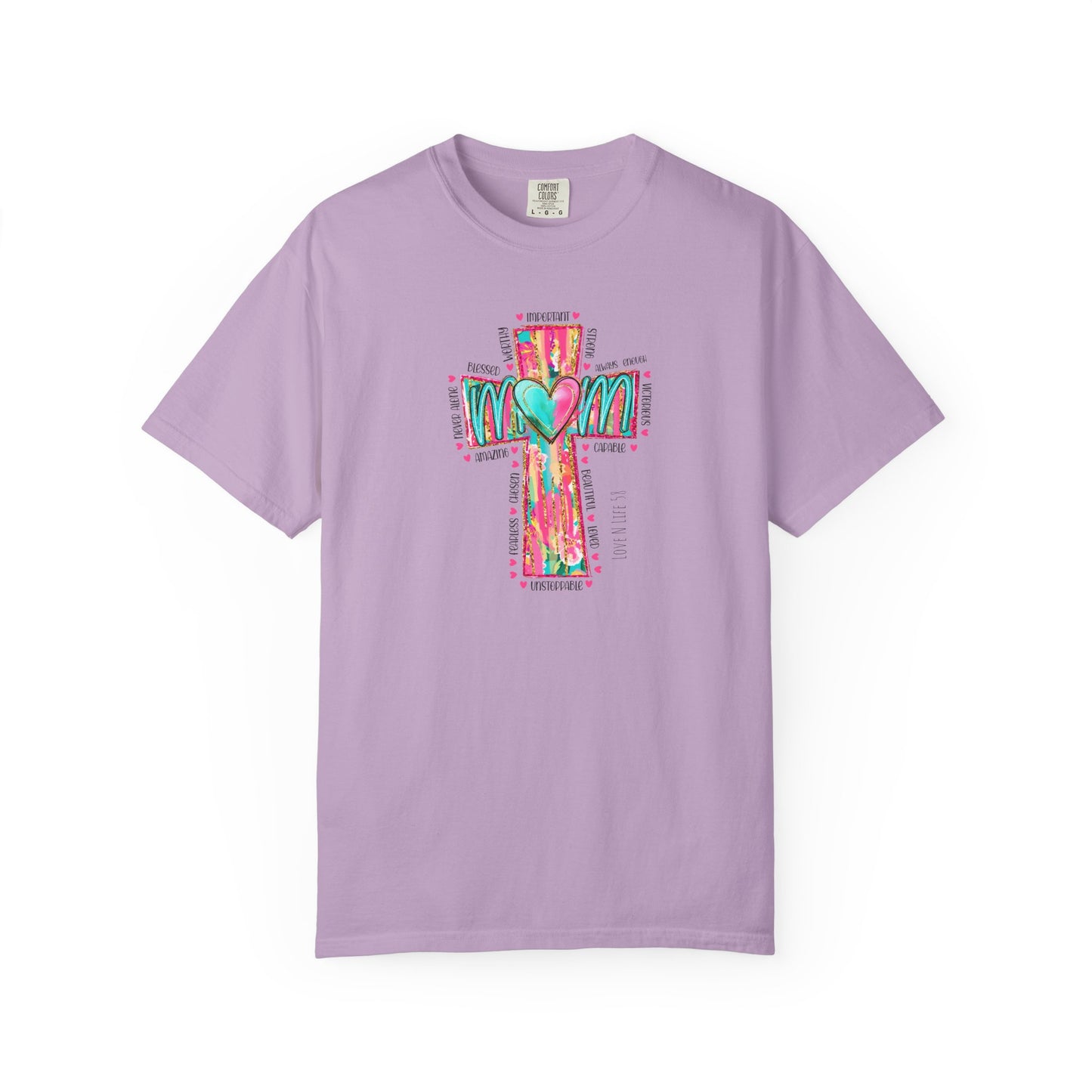 Colorful ‘Mom’ Christian Cross Tee - Color Comforts