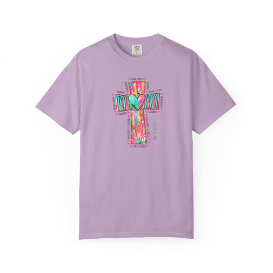 Colorful ‘Mom’ Christian Cross Tee - Color Comforts