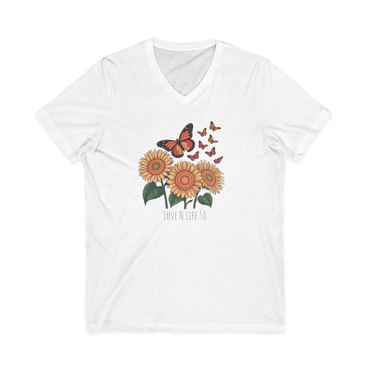Sunflowers and Butterflies  - V Neck Tee