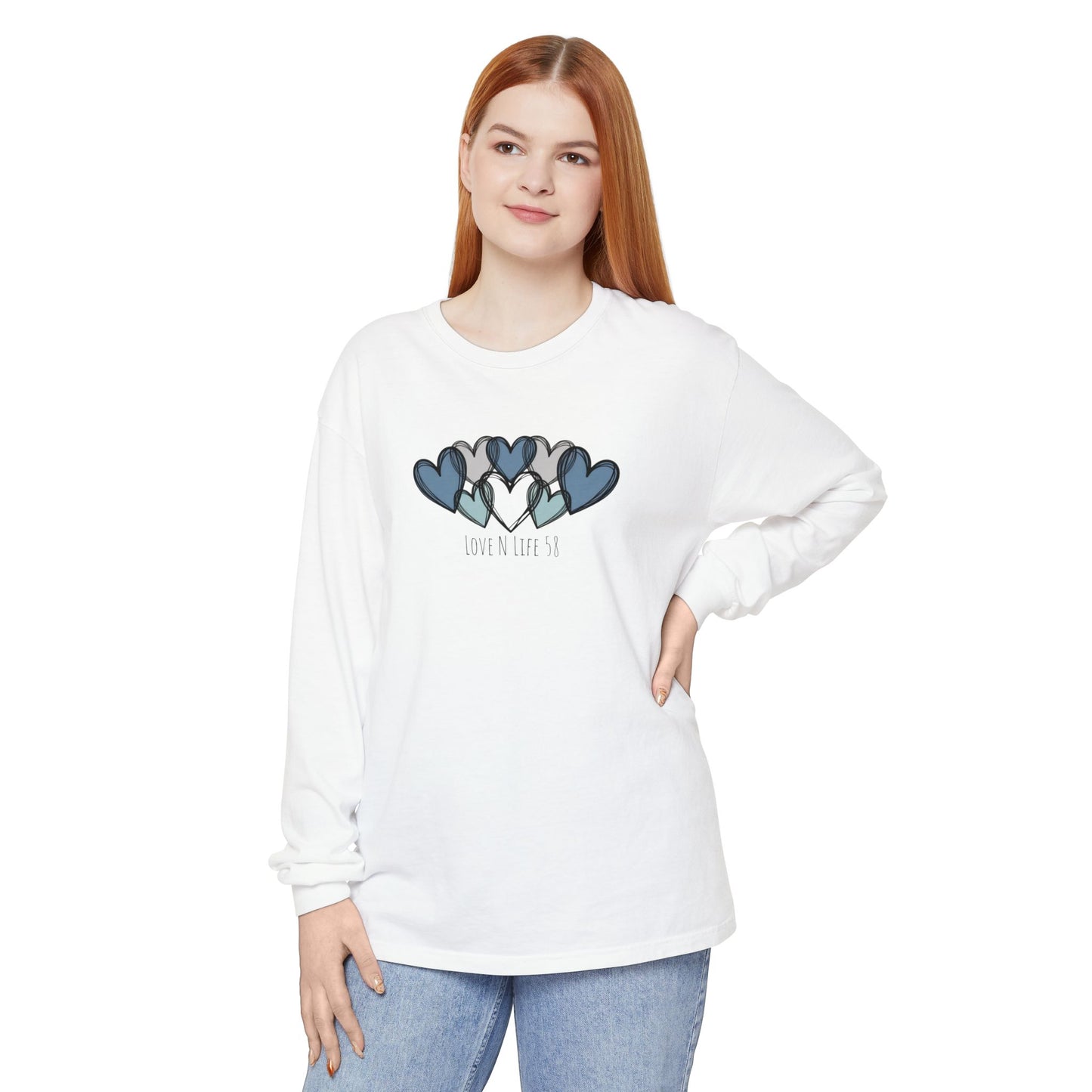 Hearts and Love N Life 58 Tee - Comfort Colors Long Sleeve