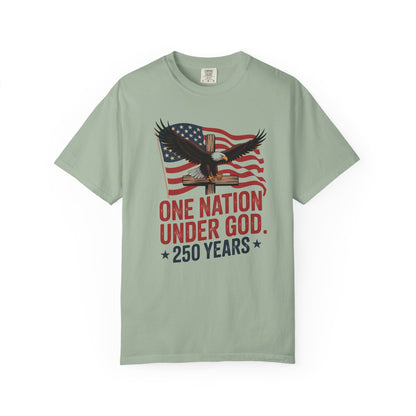 One Nation Under God Eagle Short Sleeve Patriotic 250 Years American Flag Tee