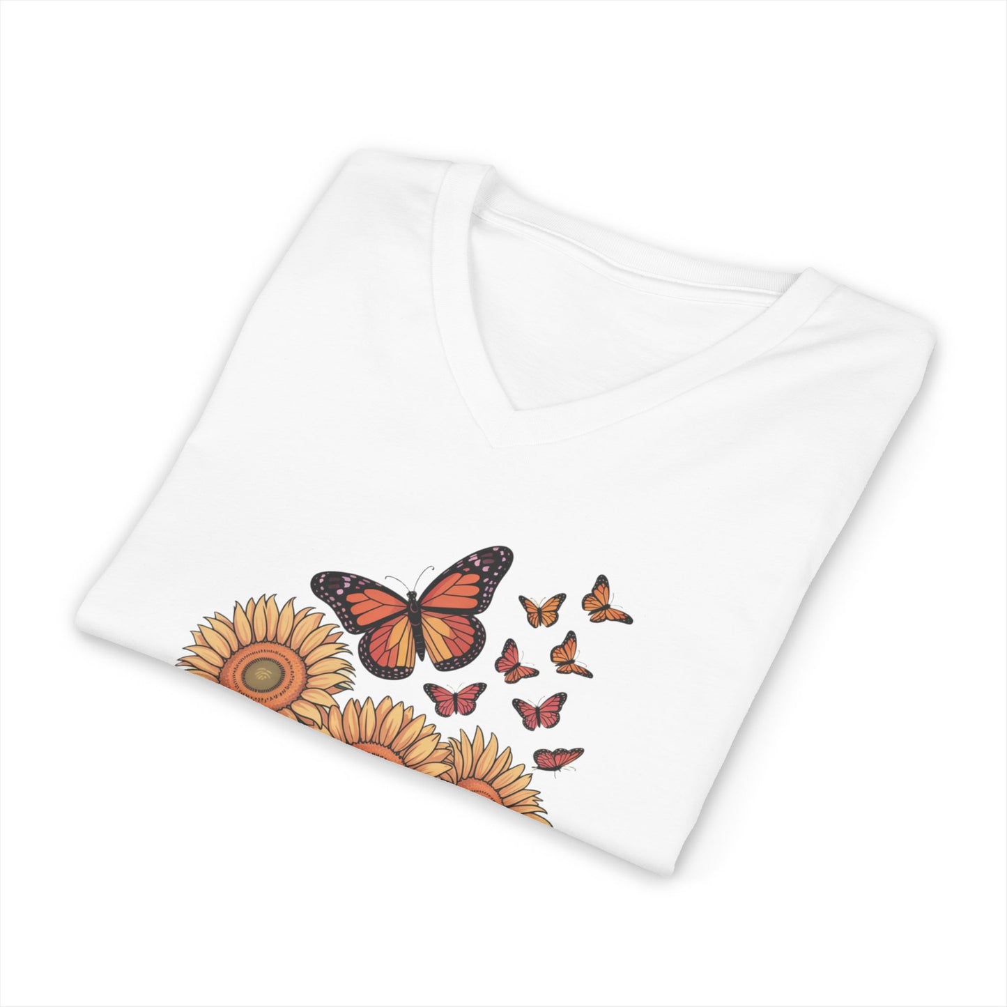 Sunflowers and Butterflies  - V Neck Tee
