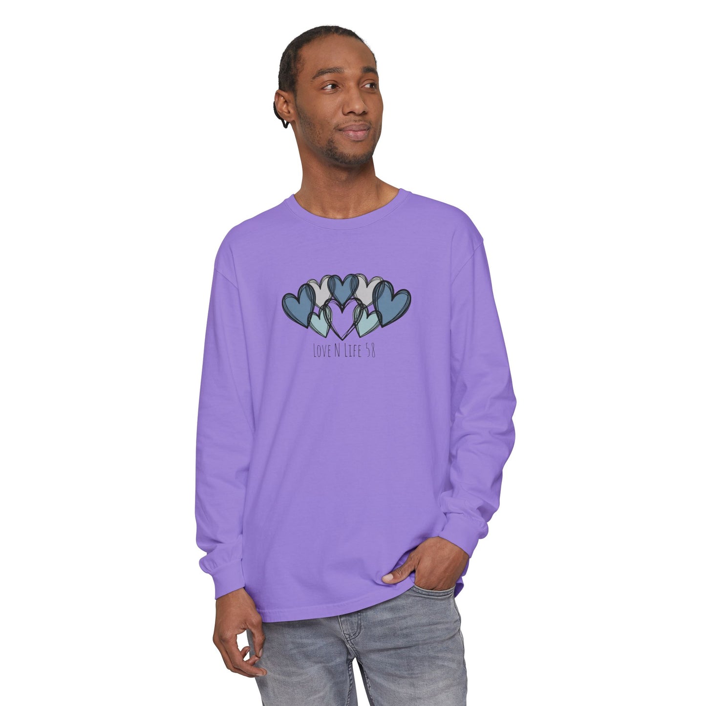 Hearts and Love N Life 58 Tee - Comfort Colors Long Sleeve