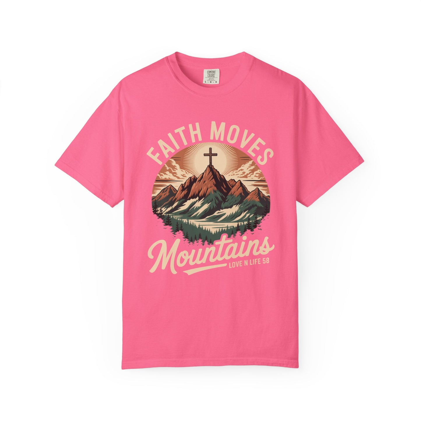 Faith Moves Mountains Short Sleeve Tee — Christian Mountain Graphic Tee