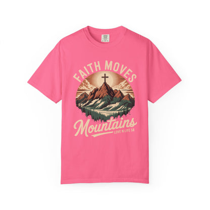 Faith Moves Mountains Short Sleeve Tee — Christian Mountain Graphic Tee
