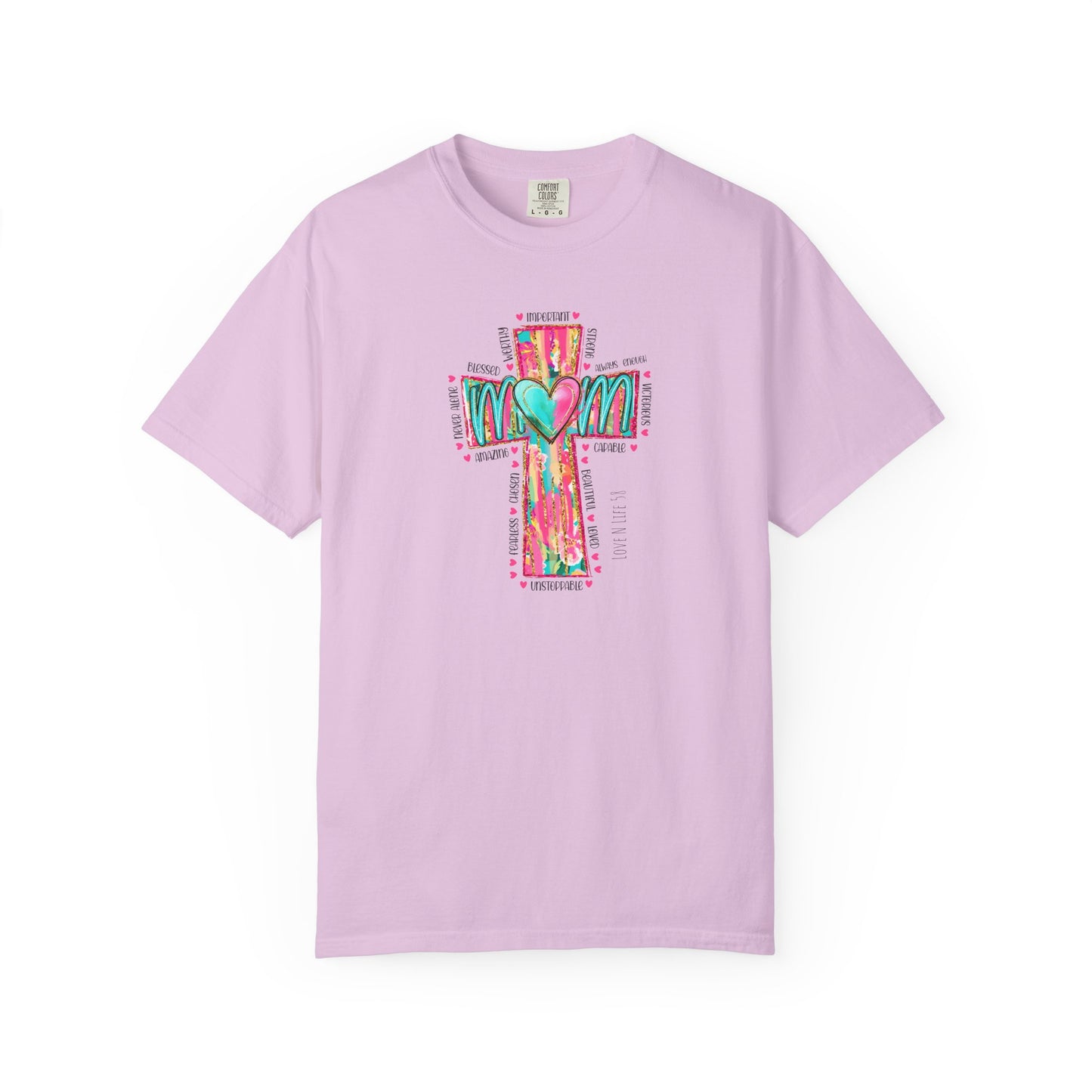 Colorful ‘Mom’ Christian Cross Tee