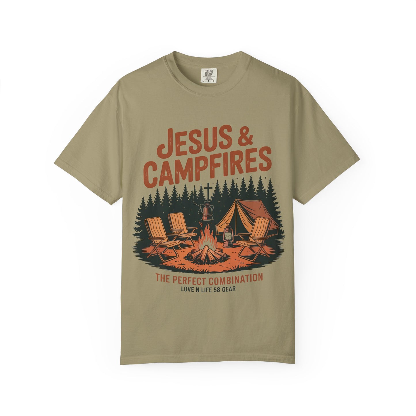 Jesus & Campfires Short Sleeve Christian Camping Tee