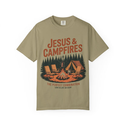 Jesus & Campfires Short Sleeve Christian Camping Tee