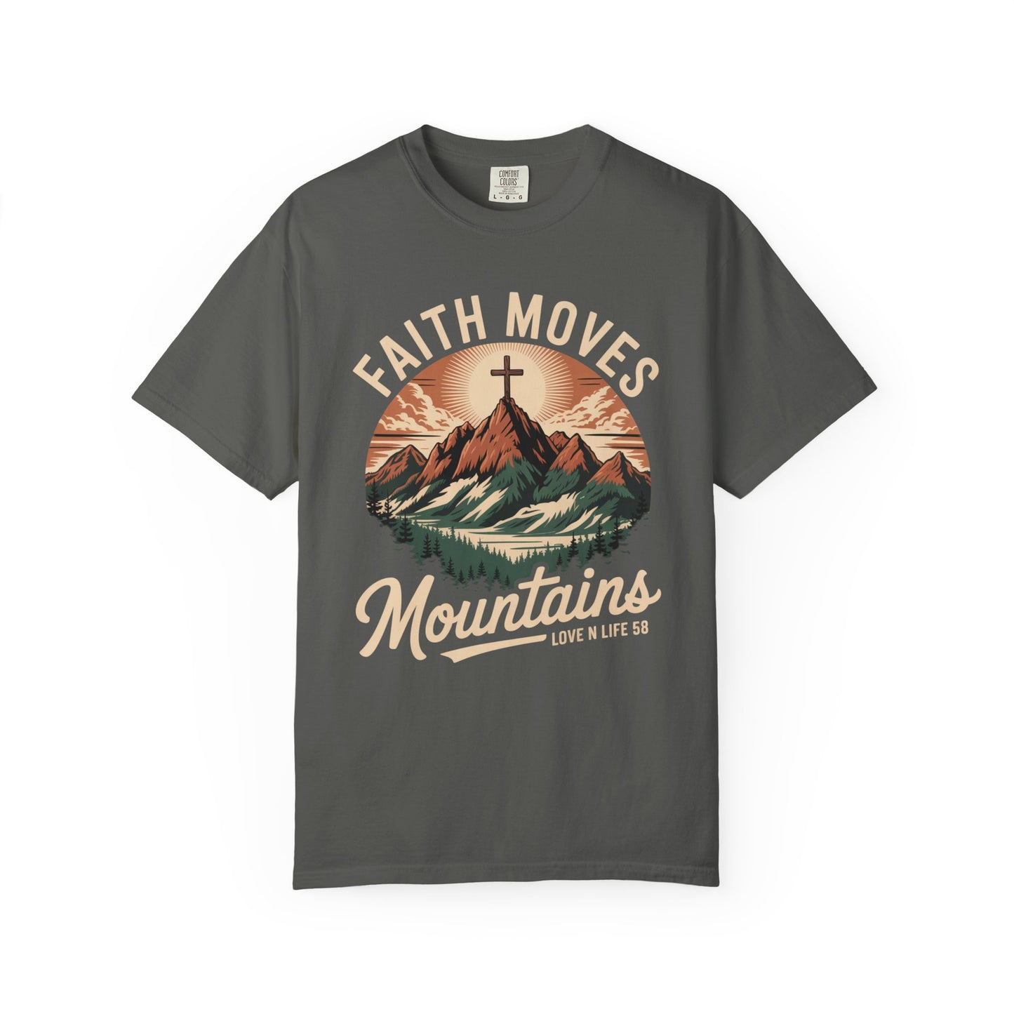 Faith Moves Mountains Short Sleeve Tee — Christian Mountain Graphic Tee