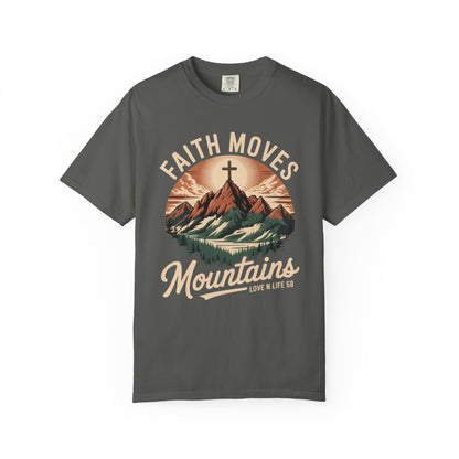 Faith Moves Mountains Short Sleeve Tee — Christian Mountain Graphic Tee