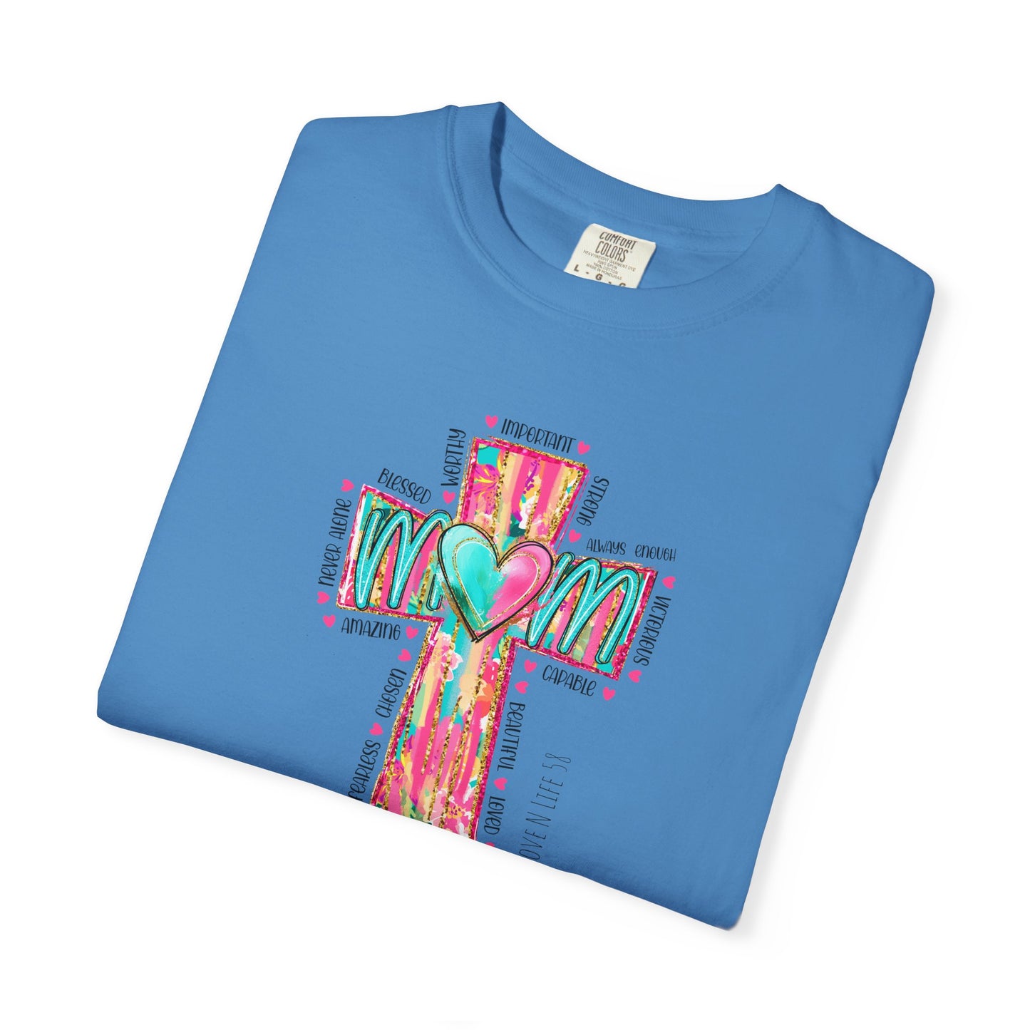 Colorful ‘Mom’ Christian Cross Tee - Color Comforts