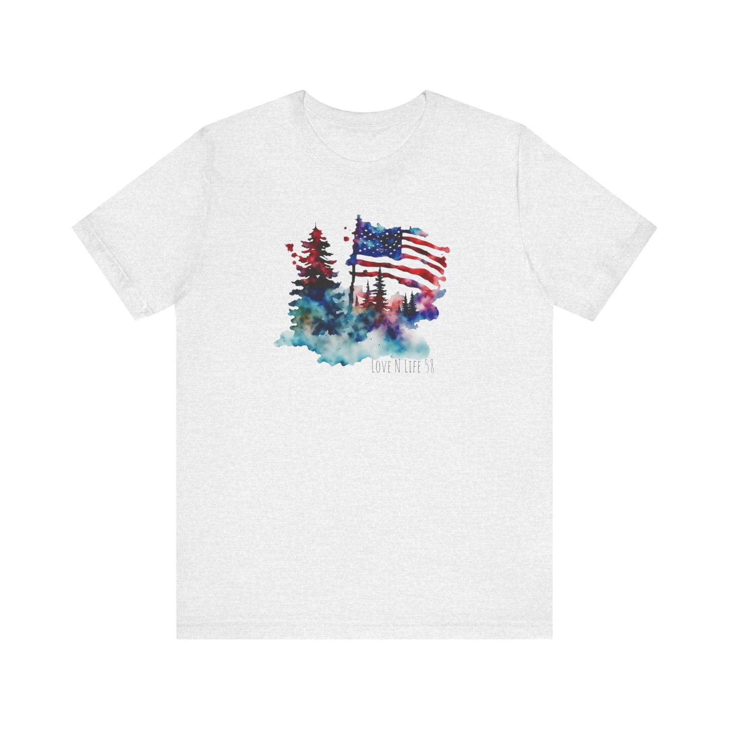 American Flag Patriotic Watercolor Tee - Love in Life - Bella Canvas 3001 -Made in U.S.A.