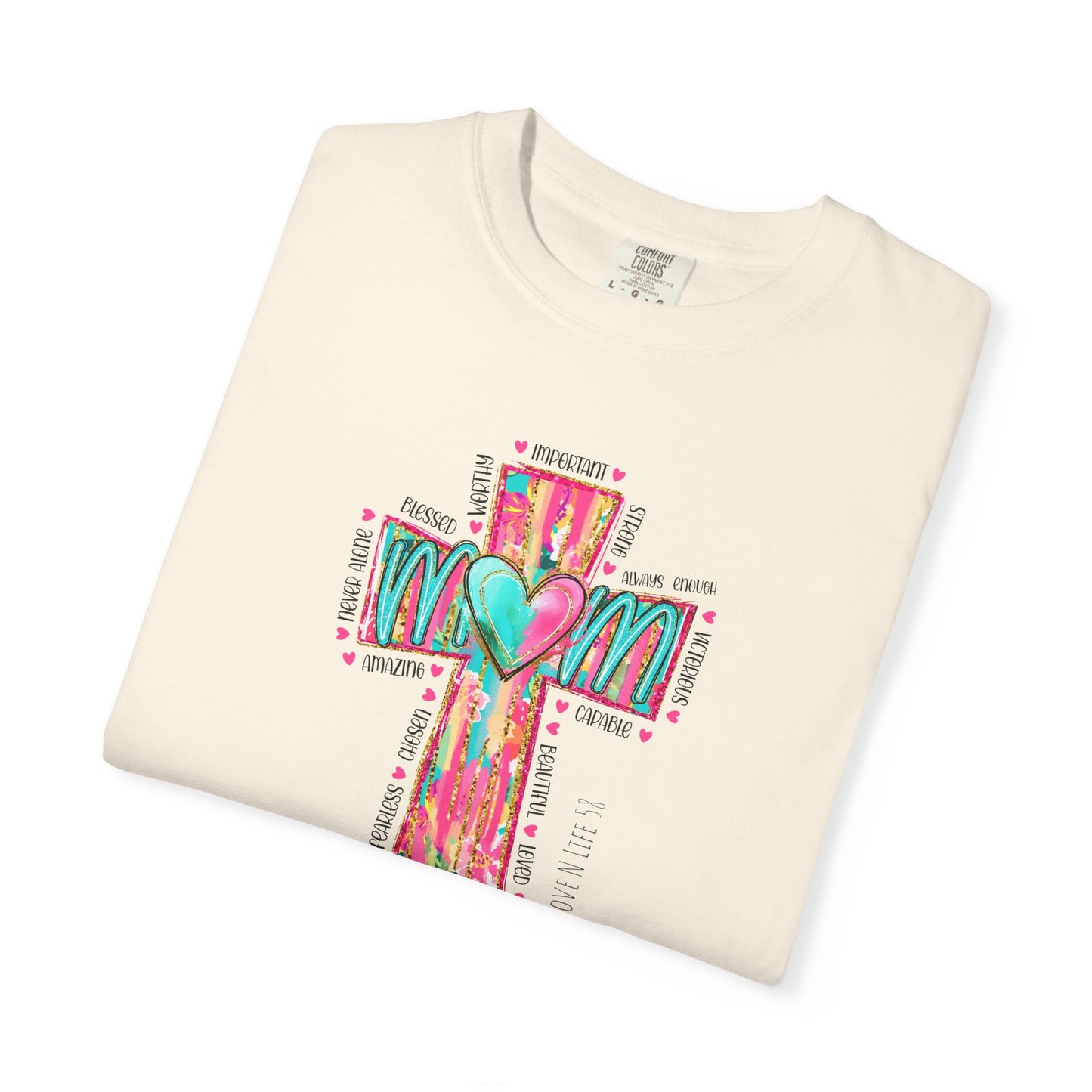 Colorful ‘Mom’ Christian Cross Tee - Color Comforts