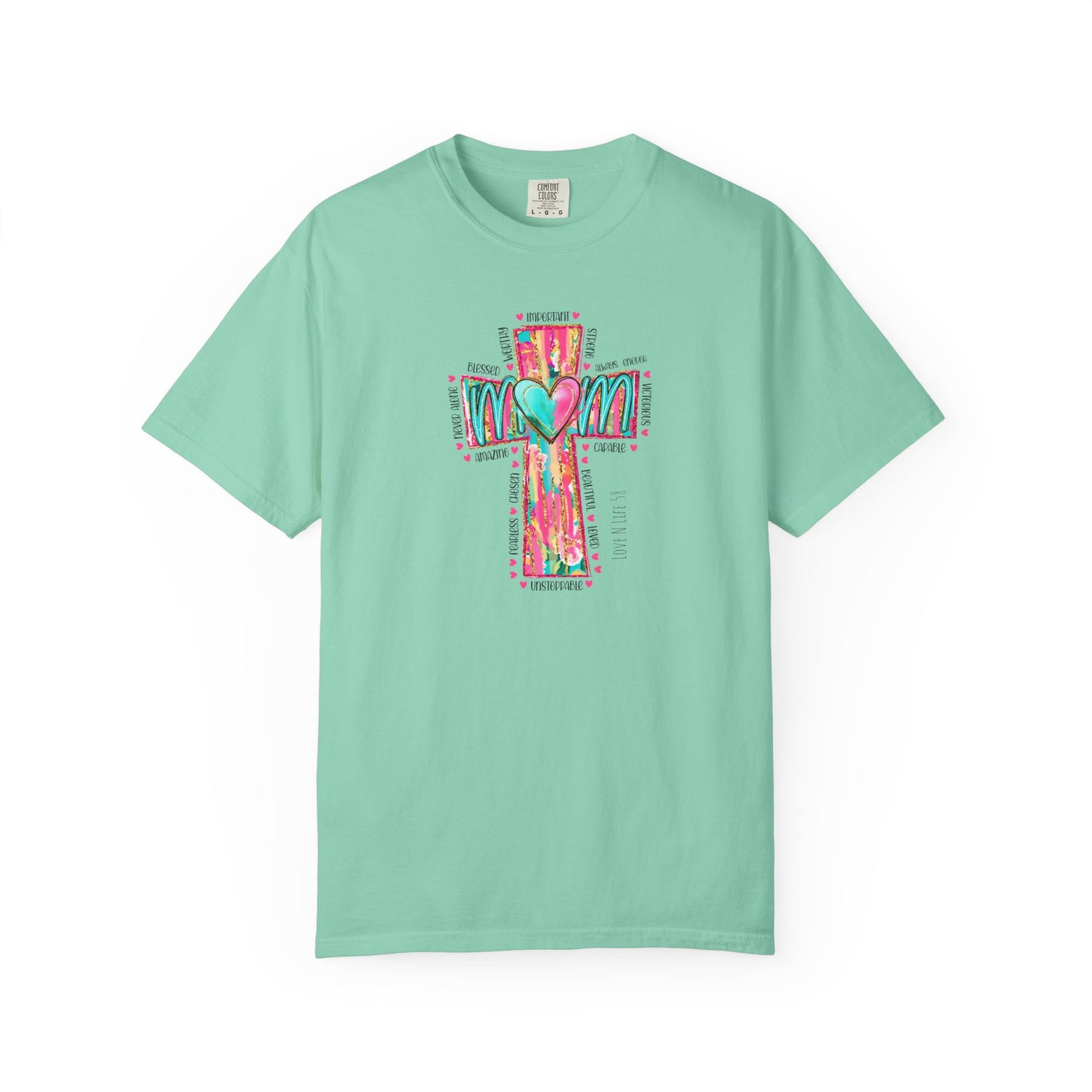 Colorful ‘Mom’ Christian Cross Tee