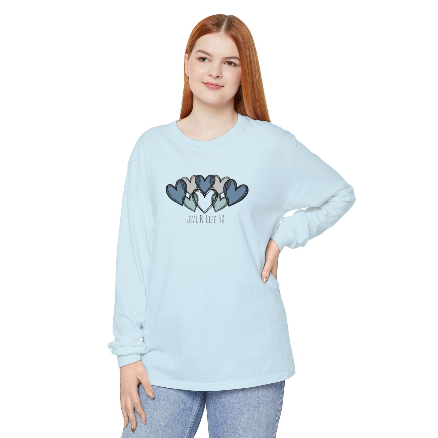 Hearts and Love N Life 58 Tee - Comfort Colors Long Sleeve
