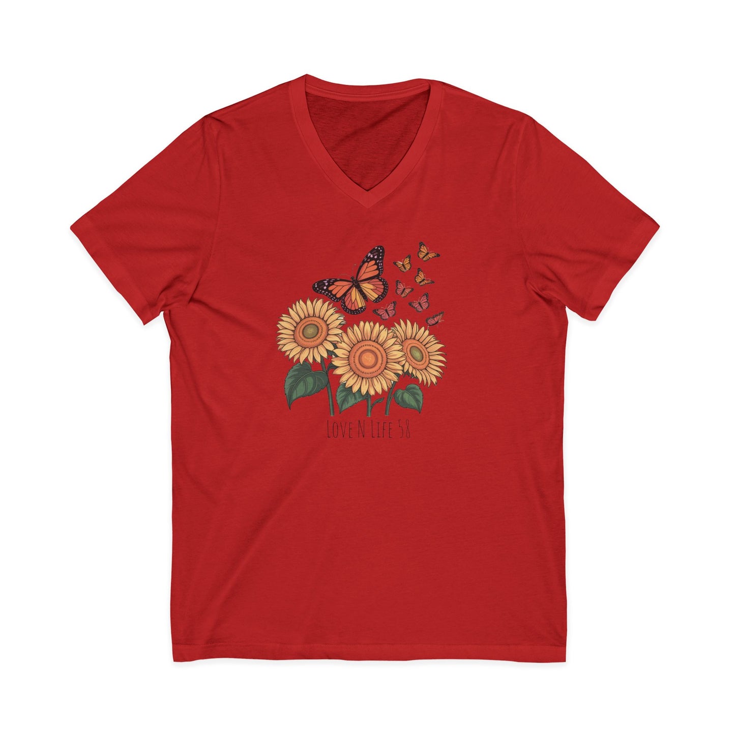 Sunflowers and Butterflies  - V Neck Tee