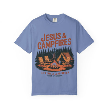 Jesus & Campfires Short Sleeve Christian Camping Tee
