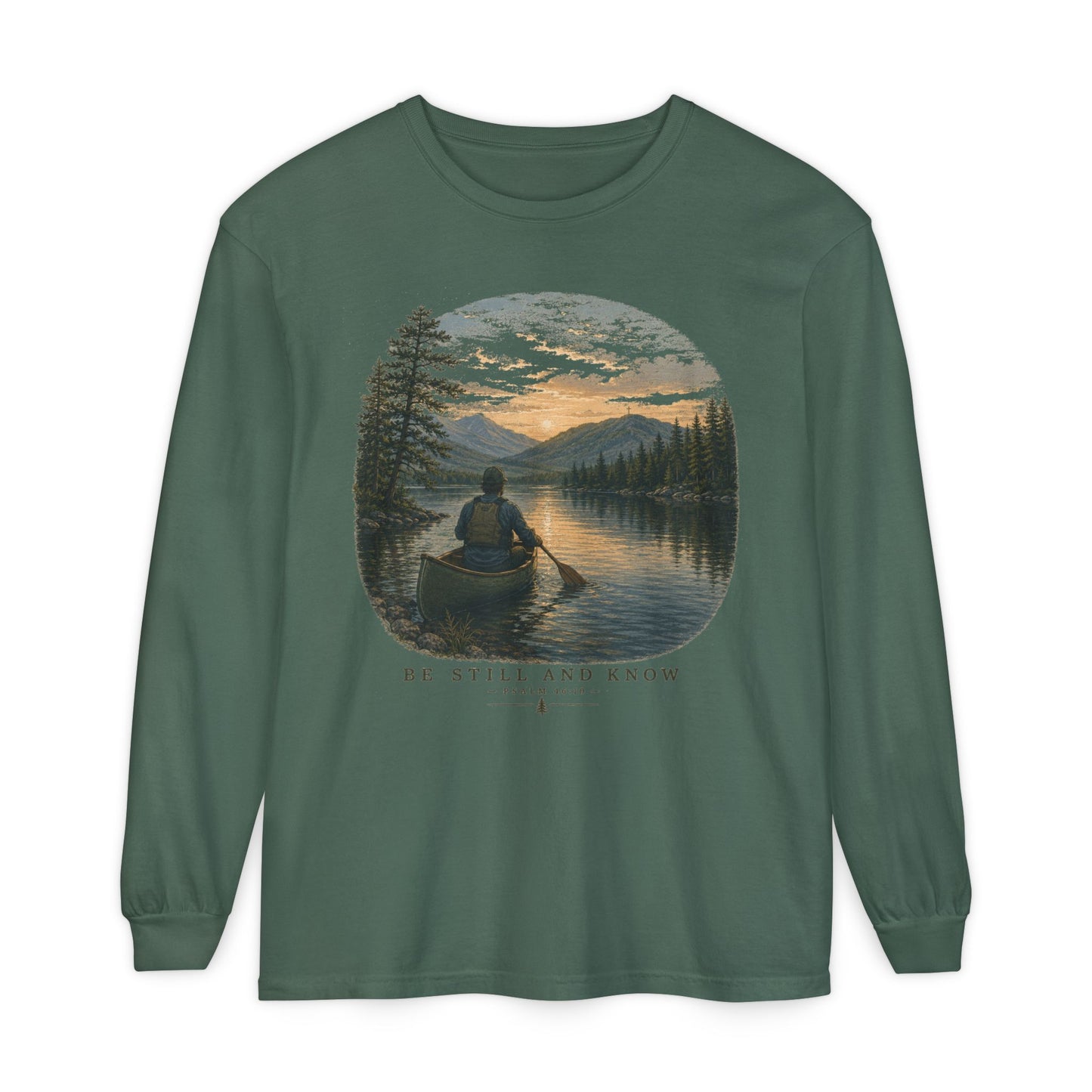 Be Still and Know Long Sleeve Unisex Meditative Canoe Tee