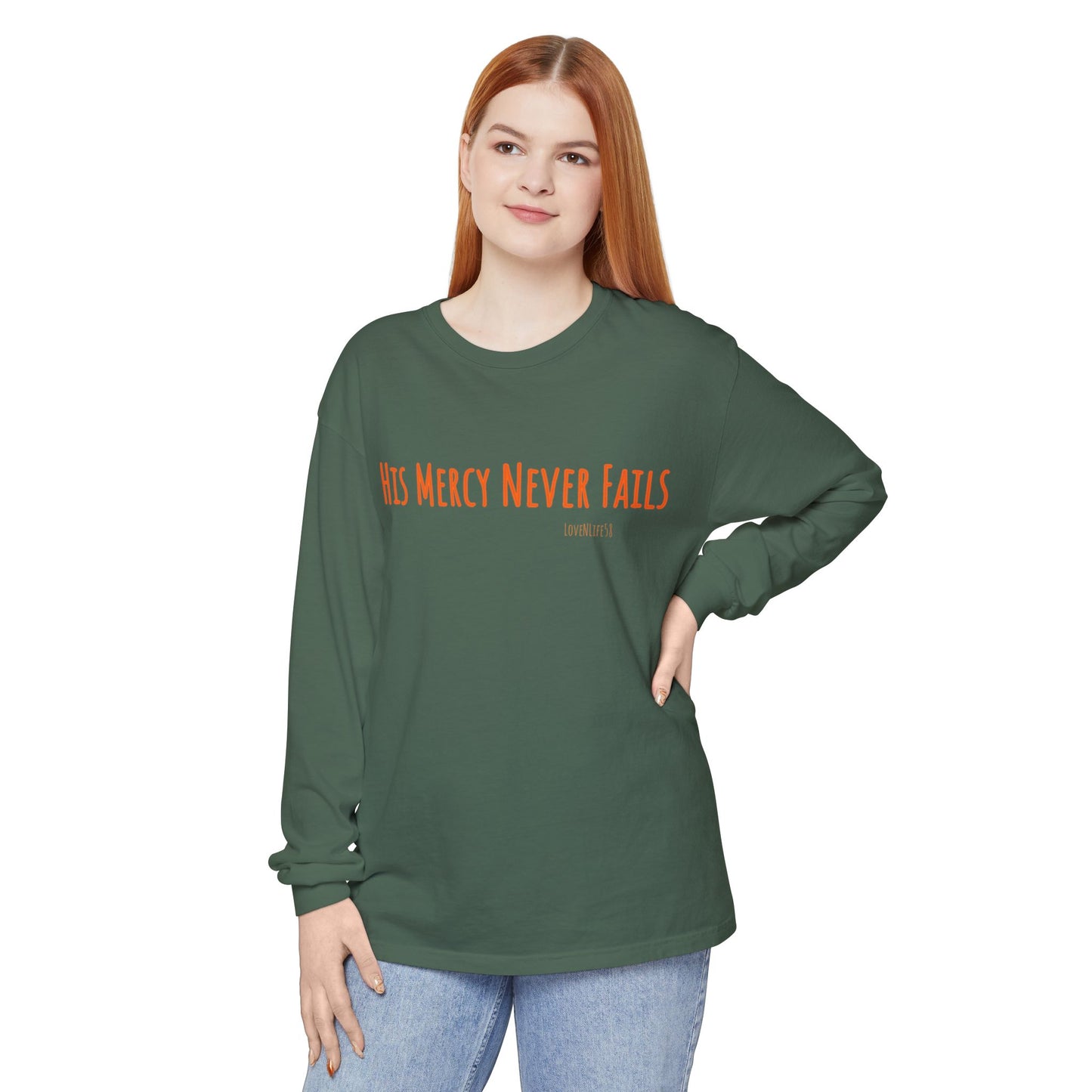 His Mercy Never Fails Tee - Comfort Colors Long Sleeve