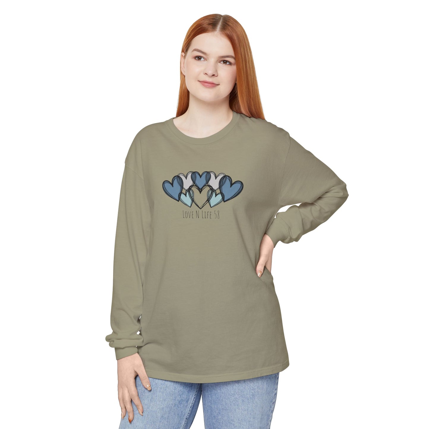 Hearts and Love N Life 58 Tee - Comfort Colors Long Sleeve