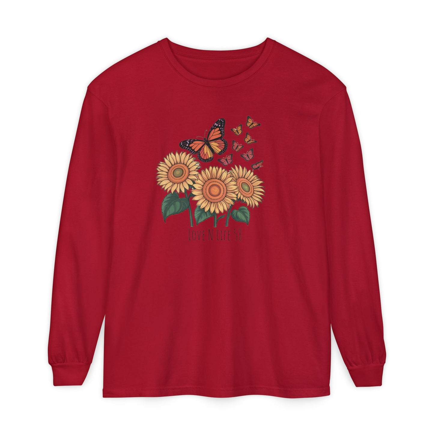 Butterflies and Sunflowers Long Sleeve Tee - Comfort Colors