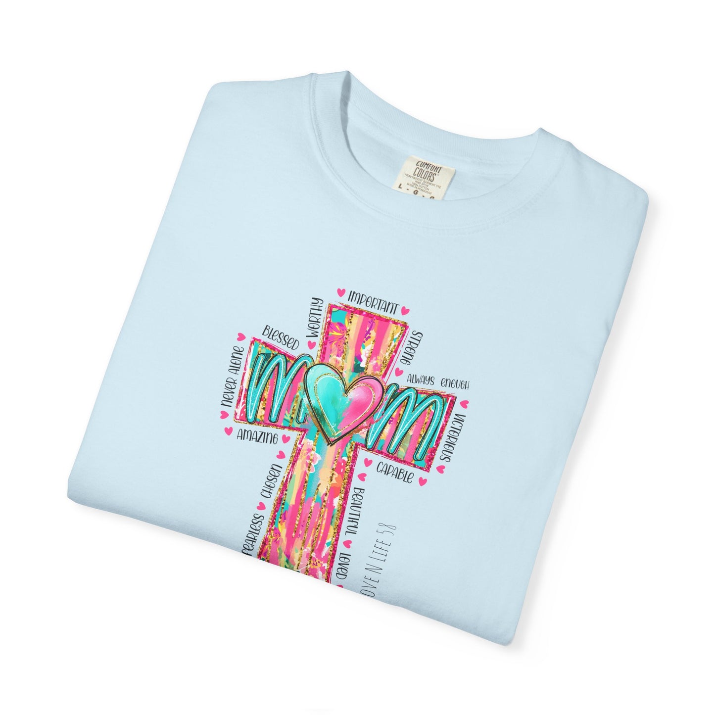 Colorful ‘Mom’ Christian Cross Tee - Color Comforts