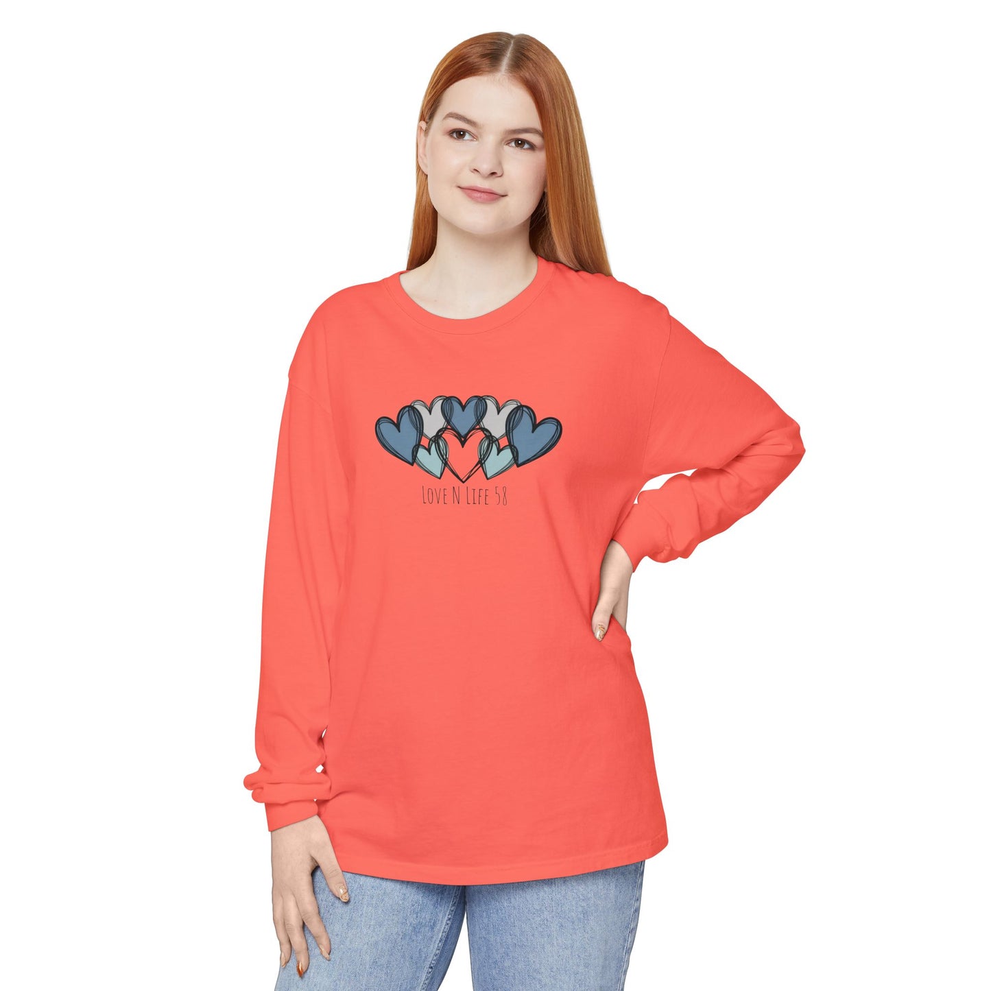 Hearts and Love N Life 58 Tee - Comfort Colors Long Sleeve
