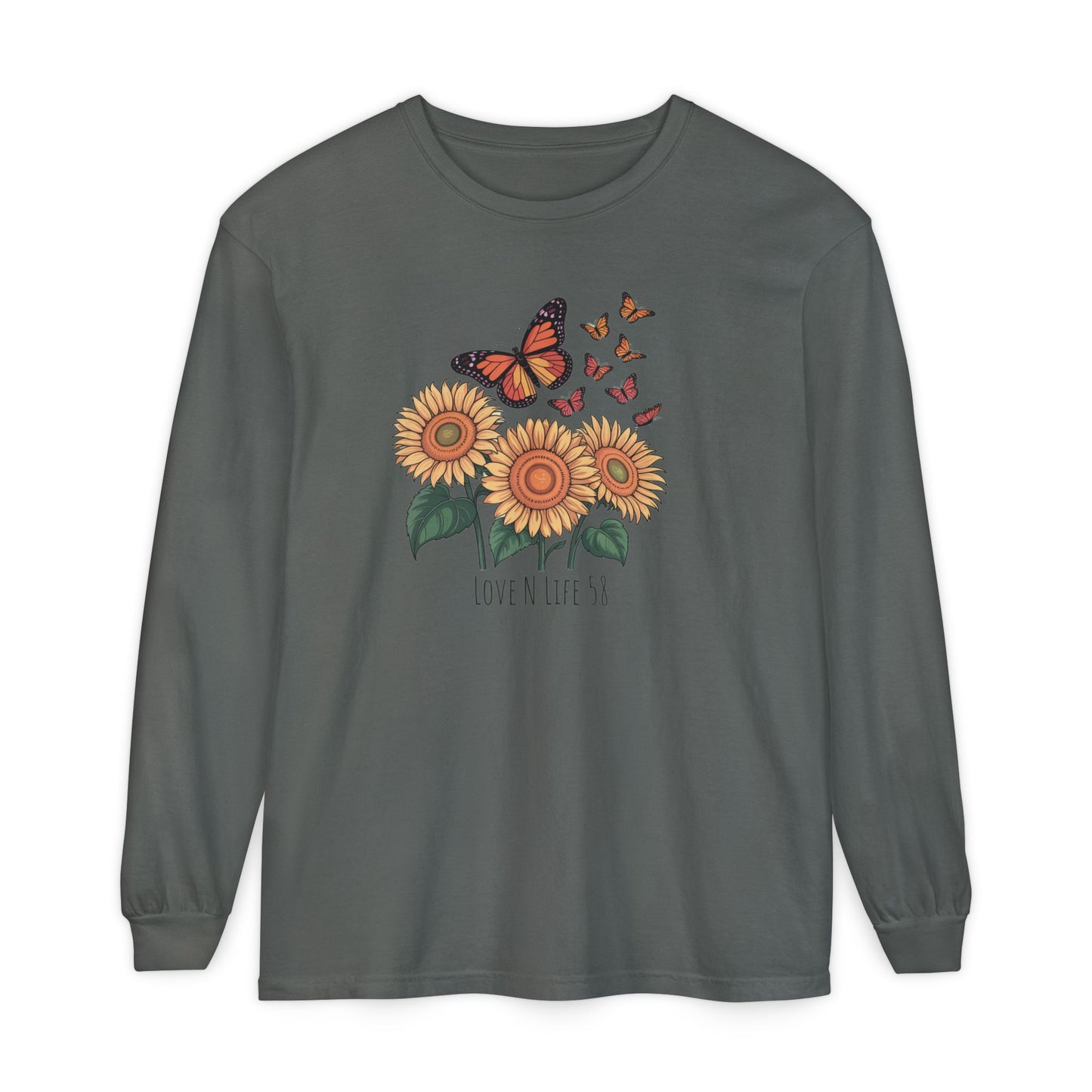 Butterflies and Sunflowers Long Sleeve Tee - Comfort Colors
