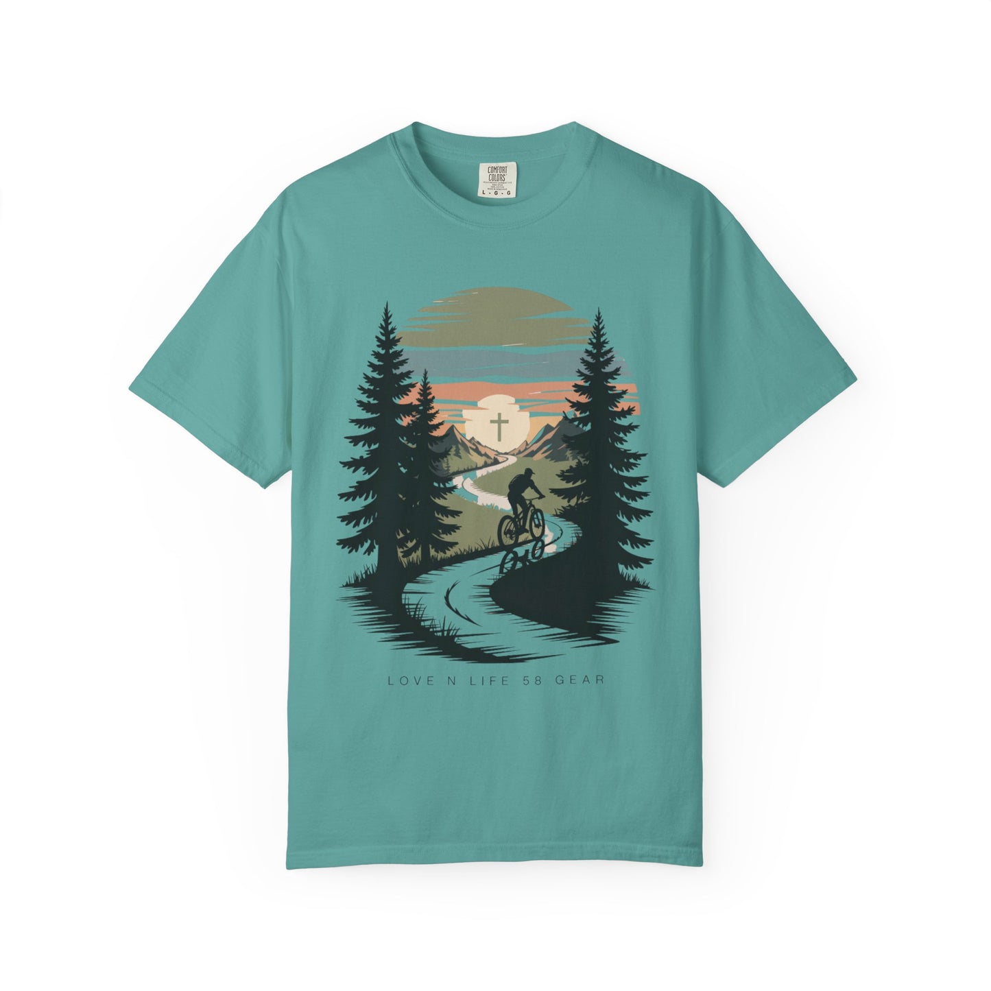 Mountain Bike Trail Short Sleeve Tee — Scenic Sunrise Cycling Tee