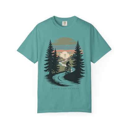 Mountain Bike Trail Short Sleeve Tee — Scenic Sunrise Cycling Tee